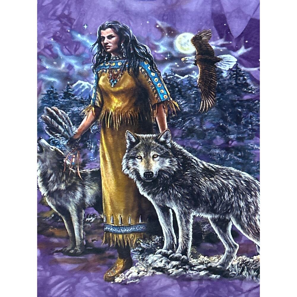 Purple Tie Dye Wildlife Native Girl Eagle Moon Tshirt - Picture 2 of 8